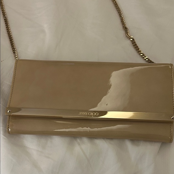 Jimmy Choo Tan cross body Patent Leather Clutch with Gold Chain - Picture 2 of 7